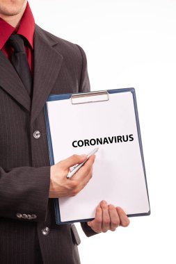 İş adamı Coronavirus metnini işaret etti