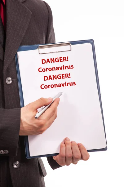 Businessman Show Coronavirus Text — Stock Photo, Image
