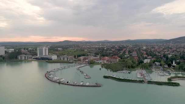 Sailing Boats Lake Balaton Drone Top View — Stock Video