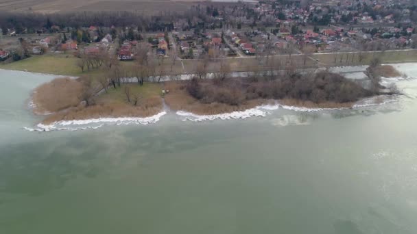 Balatonbereny Csicsergo Praia Drone Vista Inverno — Vídeo de Stock