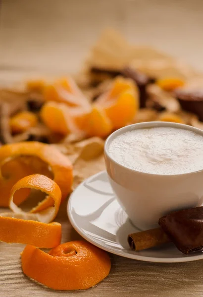 Christmas concept, cup of coffee with cookie — Stock Photo, Image