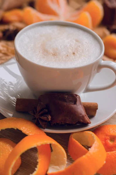 Conceito de Natal, xícara de café com biscoito — Fotografia de Stock