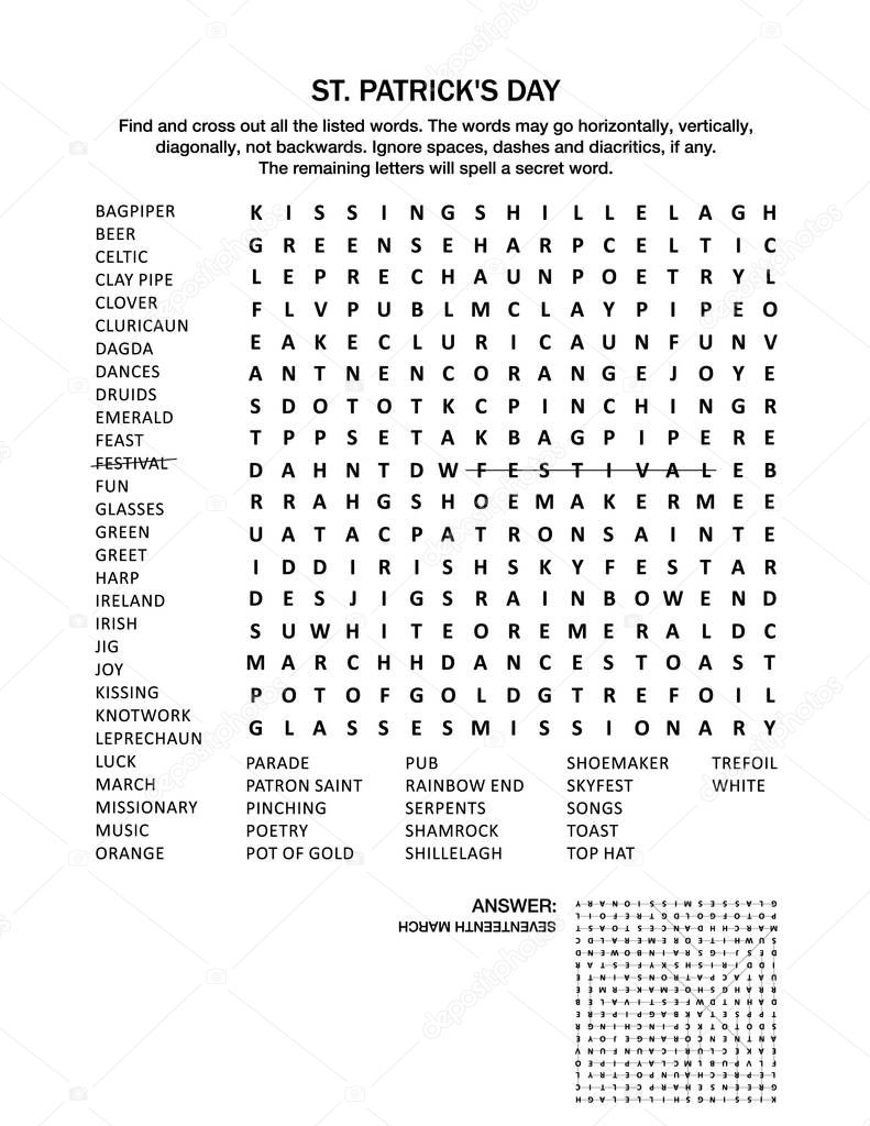 st patricks day word search puzzle vetores de stock