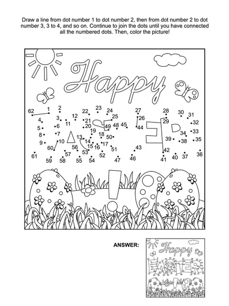 Dot To And Coloring Page With Easter Greeting