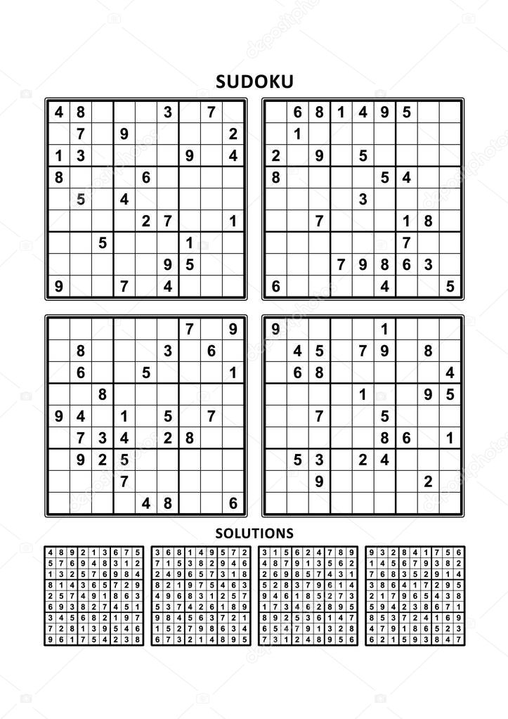 quatro jogos de sudoku com respostas conjunto de 5 vetores de stock