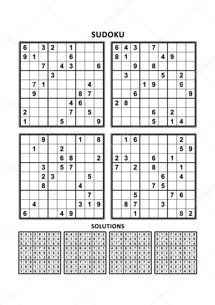 Four Sudoku Puzzles Of Comfortable Easy Yet Not Very Easy Level On A4 Or Letter Sized Page With Margins Suitable For Large Print Books Answers Included Set 6 Premium Vector In