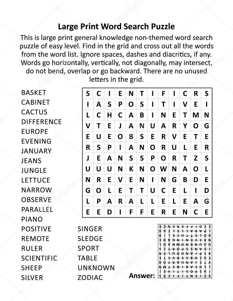 large print general knowledge word search puzzle of easy level family friendly suitable for seniors grown ups children letter or a4 sized answer included premium vector in adobe illustrator ai ai