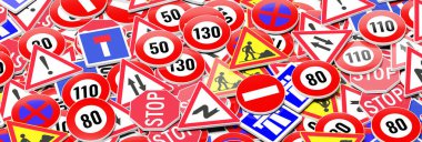 yol işaretleri grubu beyaz arkaplan 3d oluşturma
