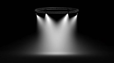 Aydınlanmış sahne, karanlık arka plan. 3d oluşturma