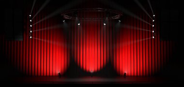 Aydınlanmış sahne, karanlık arka plan. 3d oluşturma