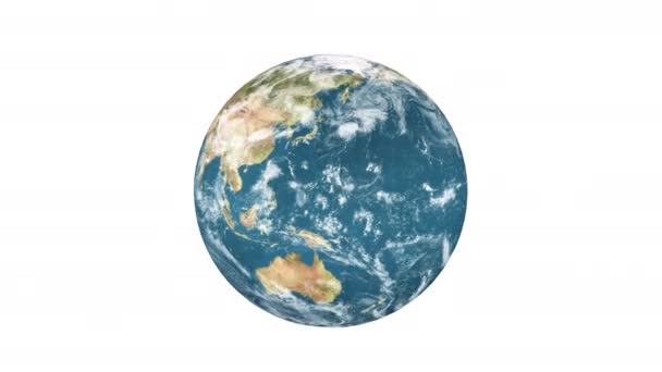 地球を回転させる白い背景3Dレンダリング — ストック動画