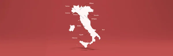 white Italy map 3D rendering red background