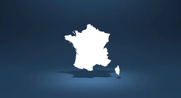 3D在蓝色背景上绘制白色的法国地图 — 图库照片