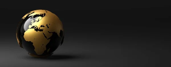 black and gold earth on grey background 3D rendering
