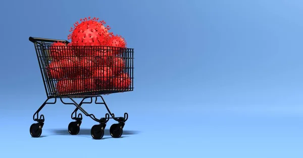 Multiple Viruses Shopping Cart Impact Economy — Stock Photo, Image