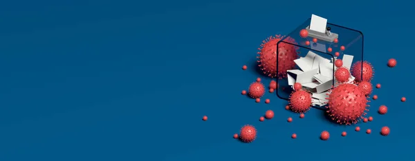 oy pusulası ve virüsler mavi arkaplan 3B oluşturma