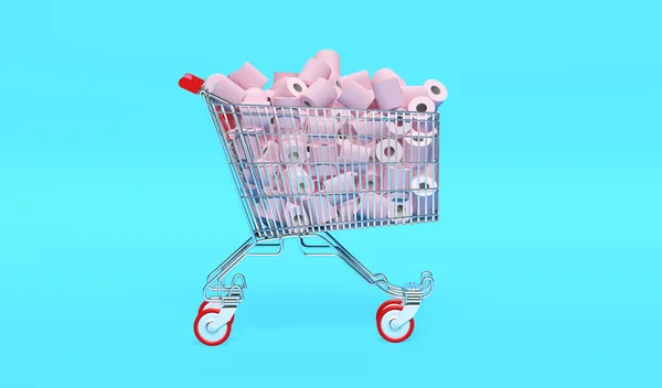 Shopping Cart Full Toilet Paper Crisis Covid Rendering — Stock Photo, Image