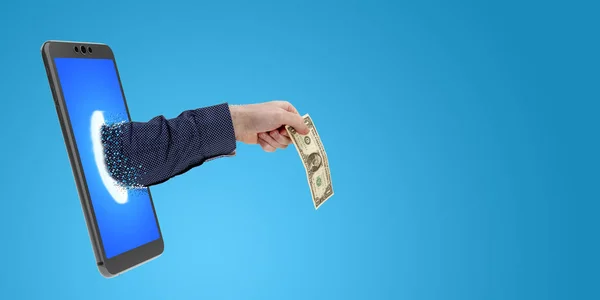 Hand One Dollar Sticking Out Smartphone Rendering — Stock Photo, Image