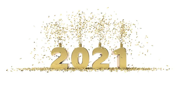 Ευτυχισμένο Νέο Έτος 2021 Εορτασμός Απόδοση Λευκό Φόντο — Φωτογραφία Αρχείου