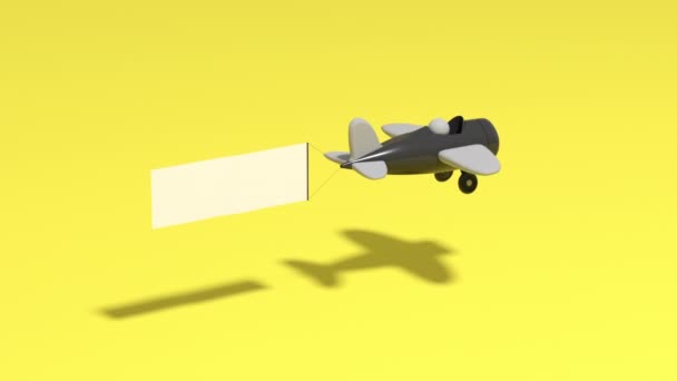 Aereo Con Banner Pubblicitario Rendering Sfondo Giallo — Video Stock