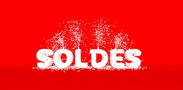Soldes白色文字在红色背景3D渲染 Soldes — 图库照片