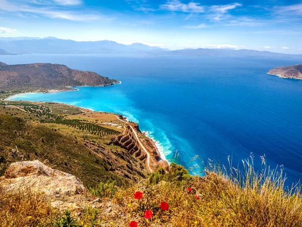 Veduta della baia di Mirabello e della spiaggia di Tholos, Lassithi, Creta — Foto Stock
