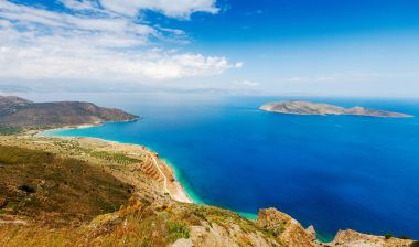 Görünüm Mirabello Körfezi ve Pseira Adası, Sitia, Crete, Yunanistan