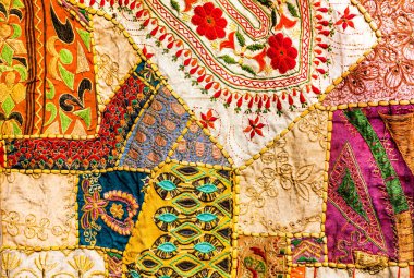 Eski Hint patchwork halı. Rajasthan, Hindistan