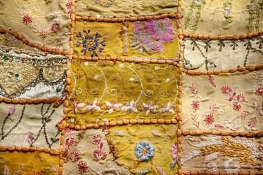 Eski Hint patchwork halı. Rajasthan, Hindistan
