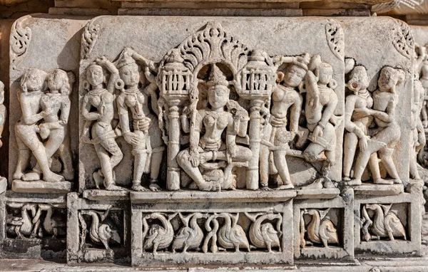 Ancient Sun Temple in Ranakpur. Jain Temple Carving.