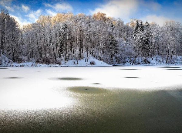 Лесное озеро - зимний пейзаж — стоковое фото