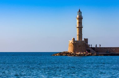 Yunanistan 'ın Girit adasındaki Chania' daki eski Venedik deniz feneri