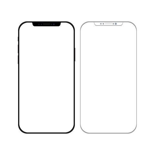 Smartphone in Black and White Color with Blank Screen - Mockup Template