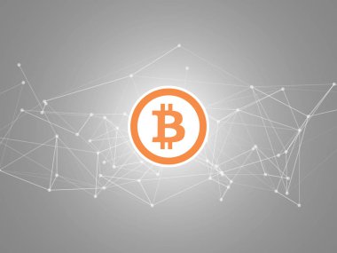 Siyah ve beyaz soyut ağ kafes turuncu bitcoin logolu