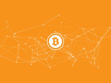 Turuncu soyut ağ kafes bitcoin logolu - vektör arka plan