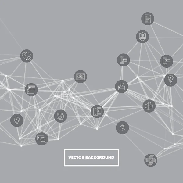 Abstraktes Netzwerk-Mesh mit Bitcoin-Icons-Sammlung - Illustration Vektor Hintergrund — Stockvektor
