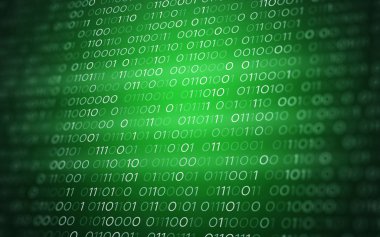 3D soyut yeşil ikili kod fütüristik bilgi teknolojik altyapı