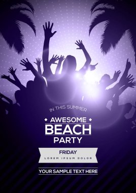 Siluetleri yaz Beach parti el ilanı üzerinde dans eden gençler