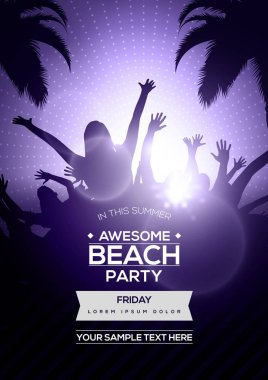 Siluetleri yaz Beach parti el ilanı üzerinde dans eden gençler