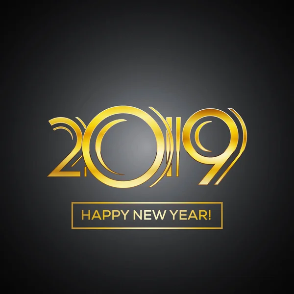 Glückwunschkarte für das neue Jahr 2019 - goldene Zahlen mit fettem Rahmen auf dunklem Hintergrund | eps10 Vektor Illustration Design — Stockvektor