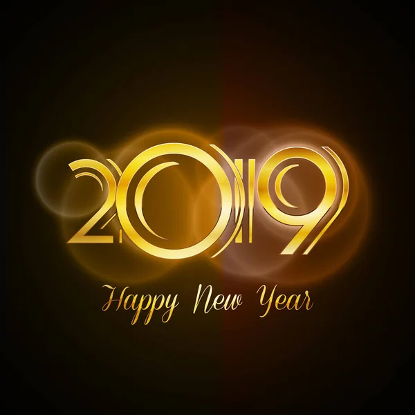 Feliz Ano Novo 2019 Cartão de saudação - Números brilhantes dourados no fundo escuro EPS10 Design de ilustração vetorial — Vetor de Stock