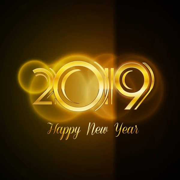 Frohes neues Jahr 2019 Grußkarte - goldene glänzende Zahlen auf dunklem Hintergrund | eps10 Vektor Illustration Design — Stockvektor