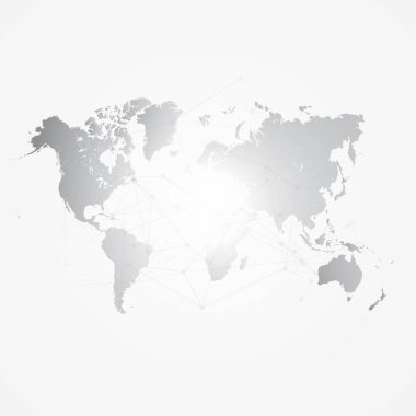 Dünya harita silhouette bağlantı grid - vektör çizim arka plan - ağ konsept tasarımı ile