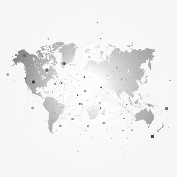 Sílhueta de mapa do mundo com grade de conexão - fundo de ilustração vetorial - design de conceito de rede —  Vetores de Stock