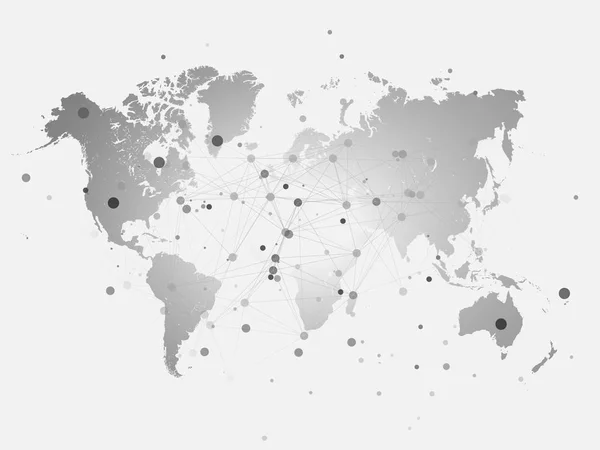 Wereld kaart silhouet met verbinding raster - vector afbeelding achtergrond - netwerk conceptontwerp — Stockvector