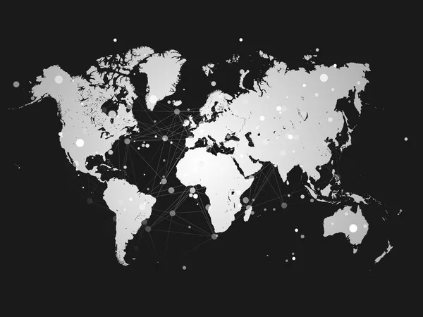 Wereld kaart silhouet met verbinding raster - vector afbeelding achtergrond - netwerk conceptontwerp — Stockvector
