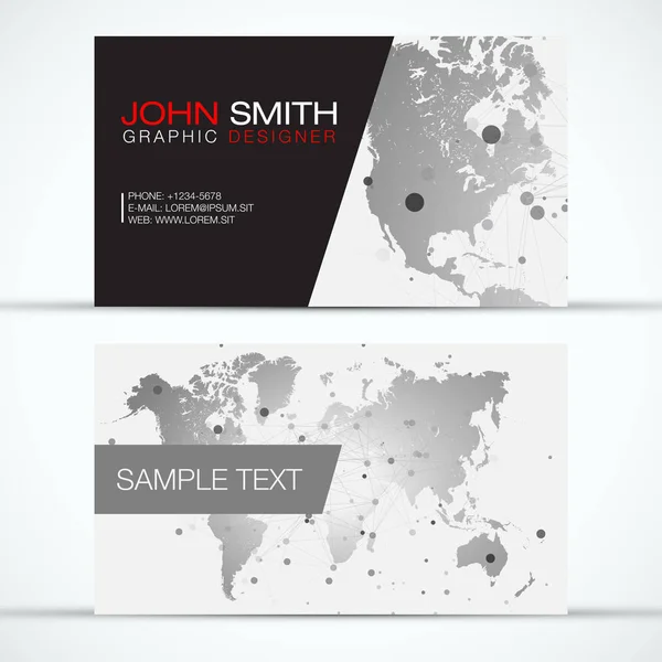 エレガントな現代的なビジネス カード セット - 白い背景の上の抽象的なポリゴン メッシュと灰色の世界地図 - Eps10 ベクター デザイン — ストックベクタ