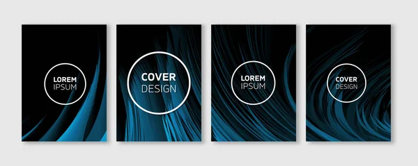 Minimale Vector Covers Design | Cool levendig blauw gebogen lijnen op een zwarte achtergrond illustraties | Toekomstige Poster Templates — Stockvector