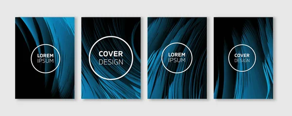 Minimale Vector Covers Design | Cool levendig blauw gebogen lijnen op een zwarte achtergrond illustraties | Toekomstige Poster Templates — Stockvector