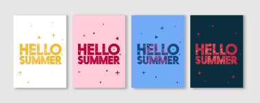 En az Merhaba yaz tipografik vektör el ilanı Şablonlar - yaratıcı canlı renkler metin tasarım çizimler